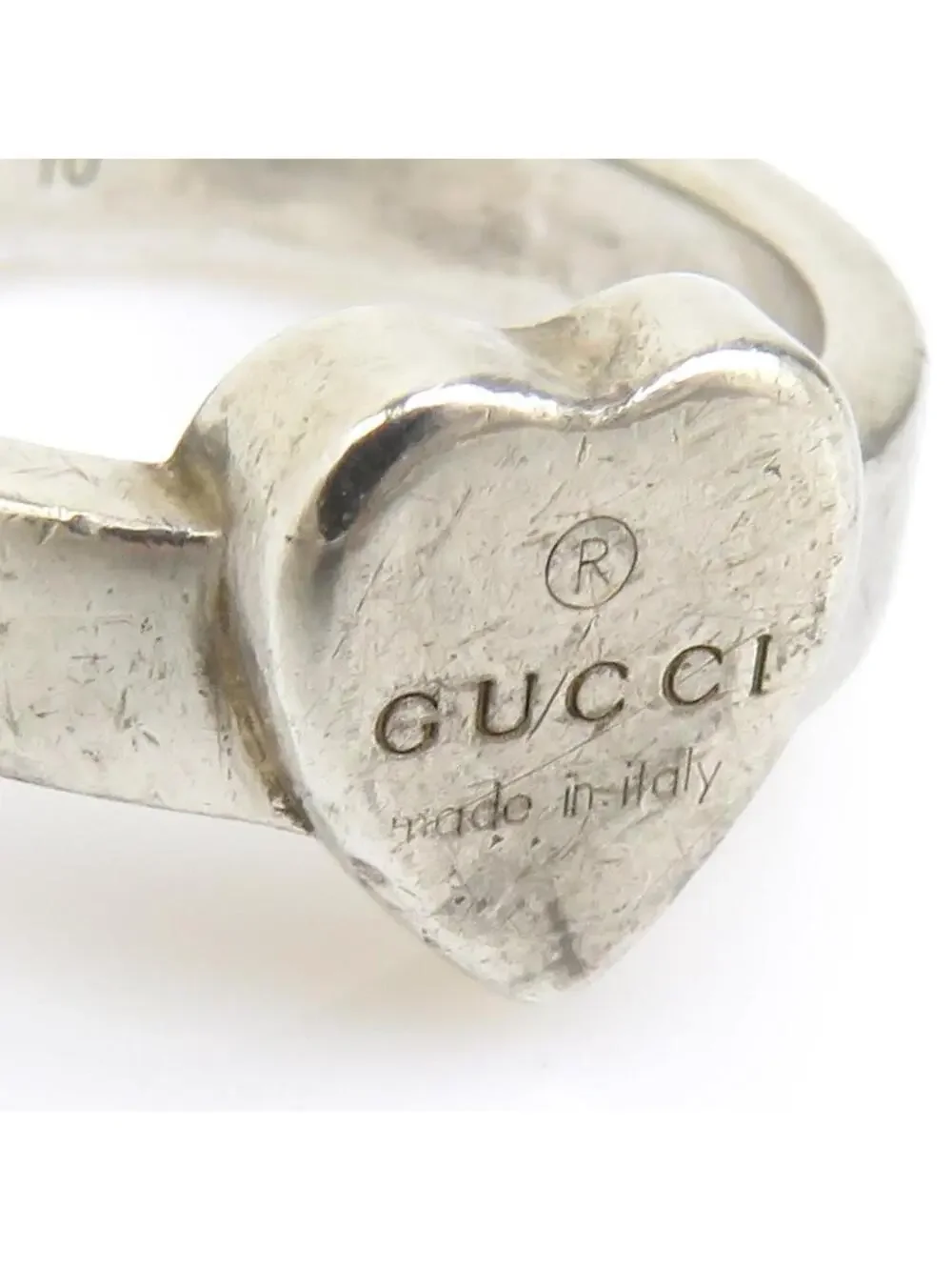 Auth Gucci Heart Motif Ring Silver #302756G10B